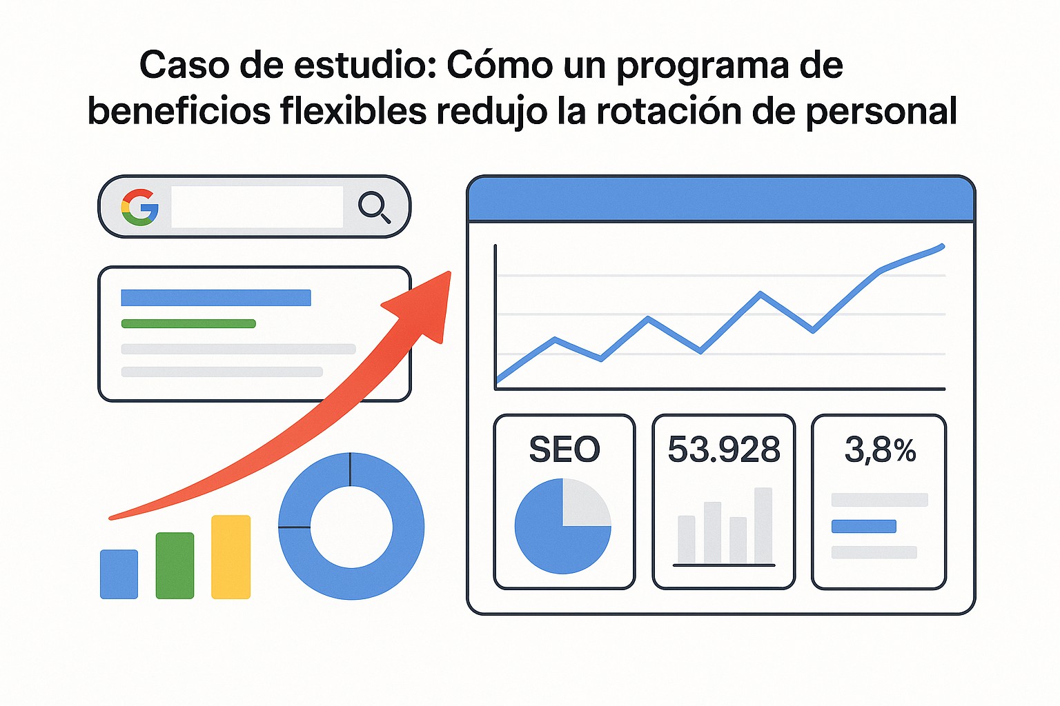 Gráfico de reducción de la rotación de personal y aumento de la satisfacción tras implementar beneficios flexibles