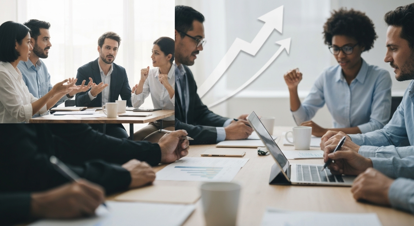 Team collaboration improves with Enneagram training, reducing conflicts, shown in contrasting team scenarios.