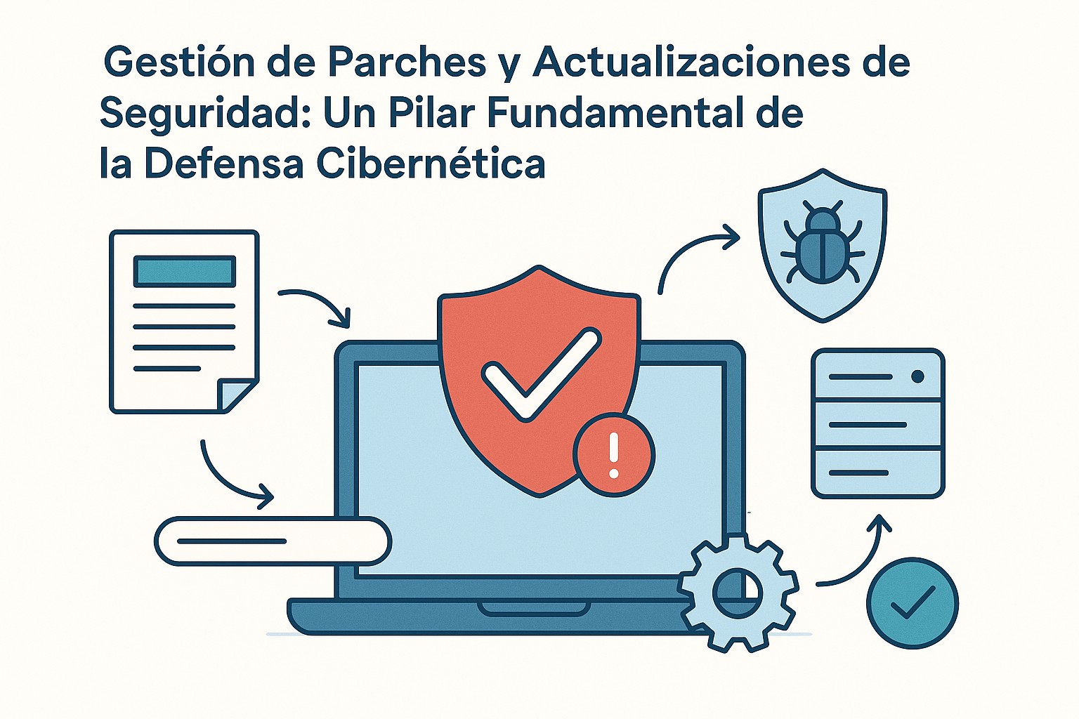 Un equipo de IT colaborando en una sala de control, monitoreando dashboards de seguridad y gestión de parches en múltiples pantallas.