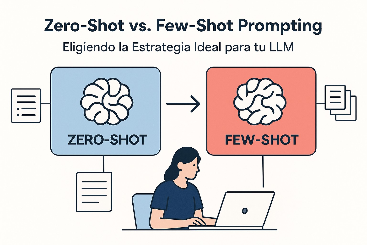 Diagrama de flujo mostrando la decisión entre Zero-Shot y Few-Shot prompting basada en la complejidad de la tarea y la calidad de la respuesta deseada.